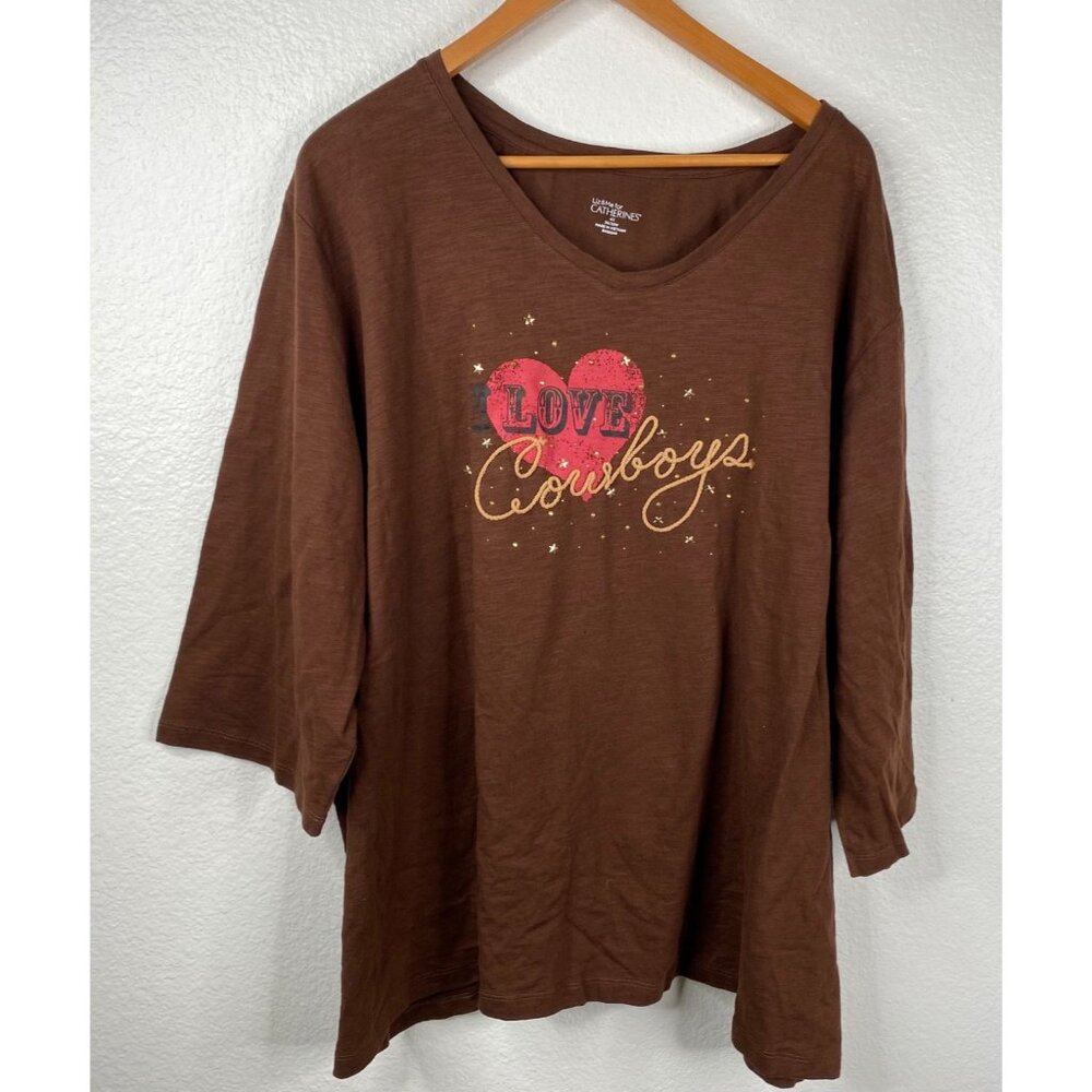 Liz & Me For Catherines Women's Love Cowboys Graphic Print Brown Size 4X NWT